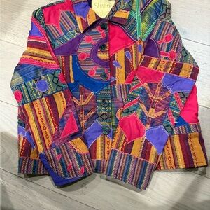 Sharon Anthony vintage multicolored Vibrant Patchwork Women Jacket Large